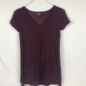 Lulus Burgundy Lace Party Blouse, Dress Or Top Size XS Crop Short Sleeve